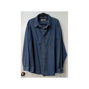 Men's Size 3XL LEE Cotton Blue Denim Long Sleeve Button Down Rugged Work Shirt